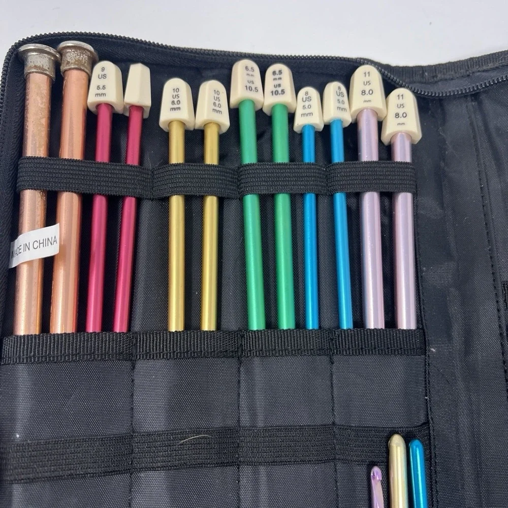 Aluminum Straight Knitting Needles Lot 6 Pairs Sizes 8-11 ArtBin Zipper Case
